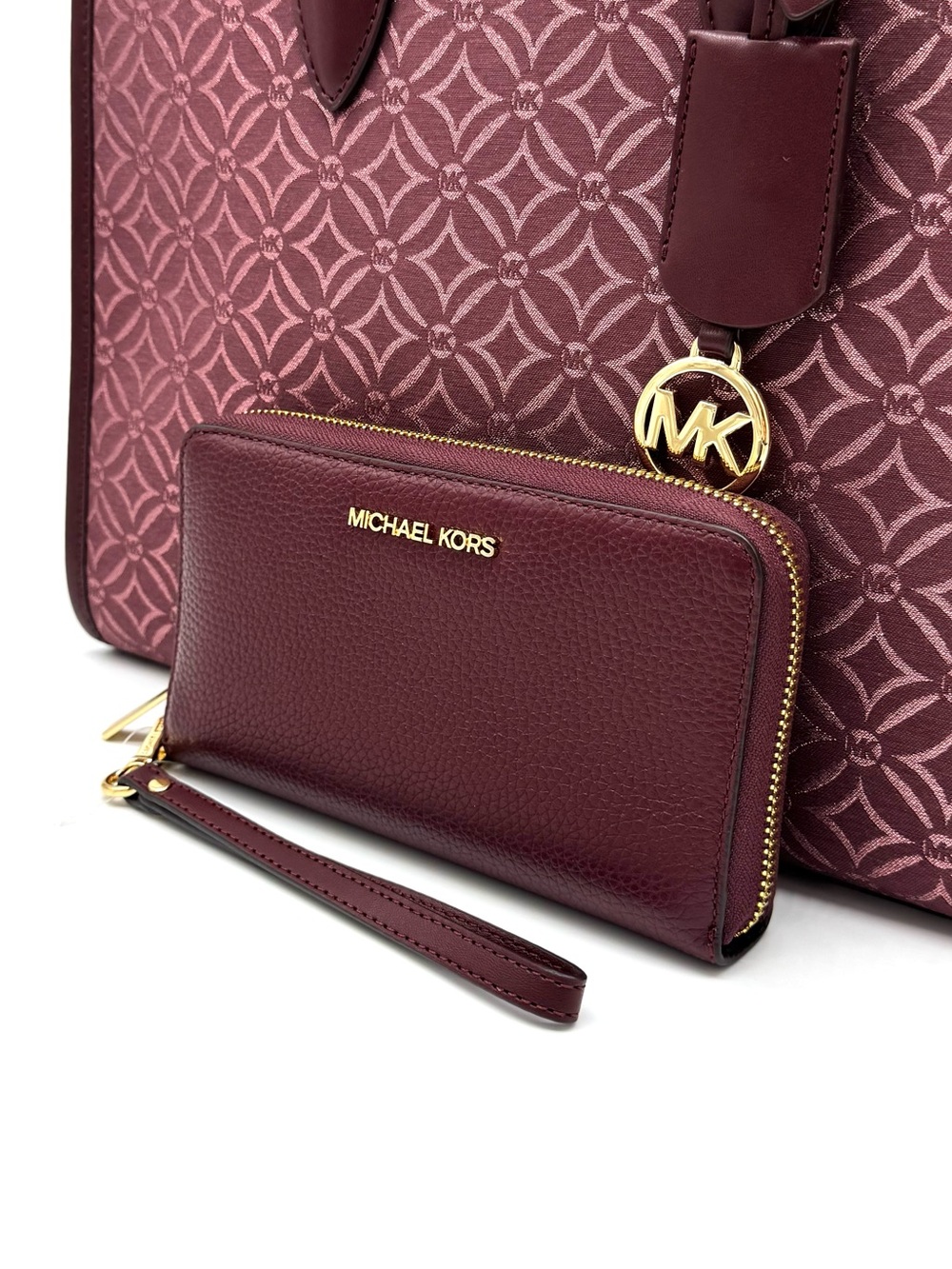Michael Kors Medium Mirella Tote Bag & Matching Phone Case Wallet - Ox Blood - Picture 11 of 13